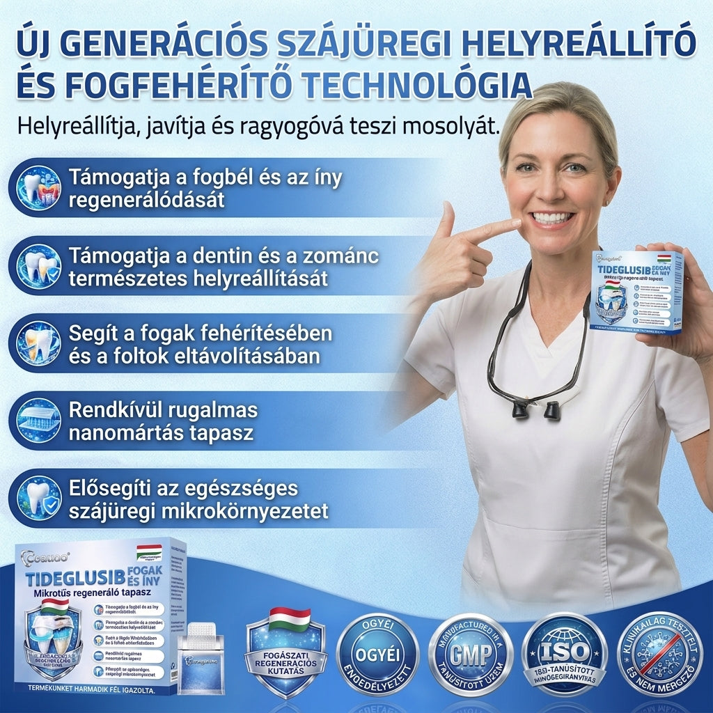🇭🇺🦷 Mondj búcsút az érzékenységnek és kellemetlenségeknek! 𝐂𝐨𝐚𝐮𝐨𝐨® Tideglusib szájcsíkok – gyors regenerálás a fogaknak és az ínynek 😊